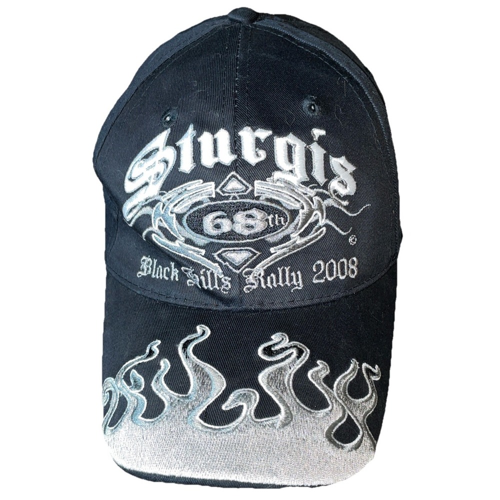 Y2K 2008 68th Sturgis Black Hills Flame Bill Black Motorcycle‎ Hat Cap